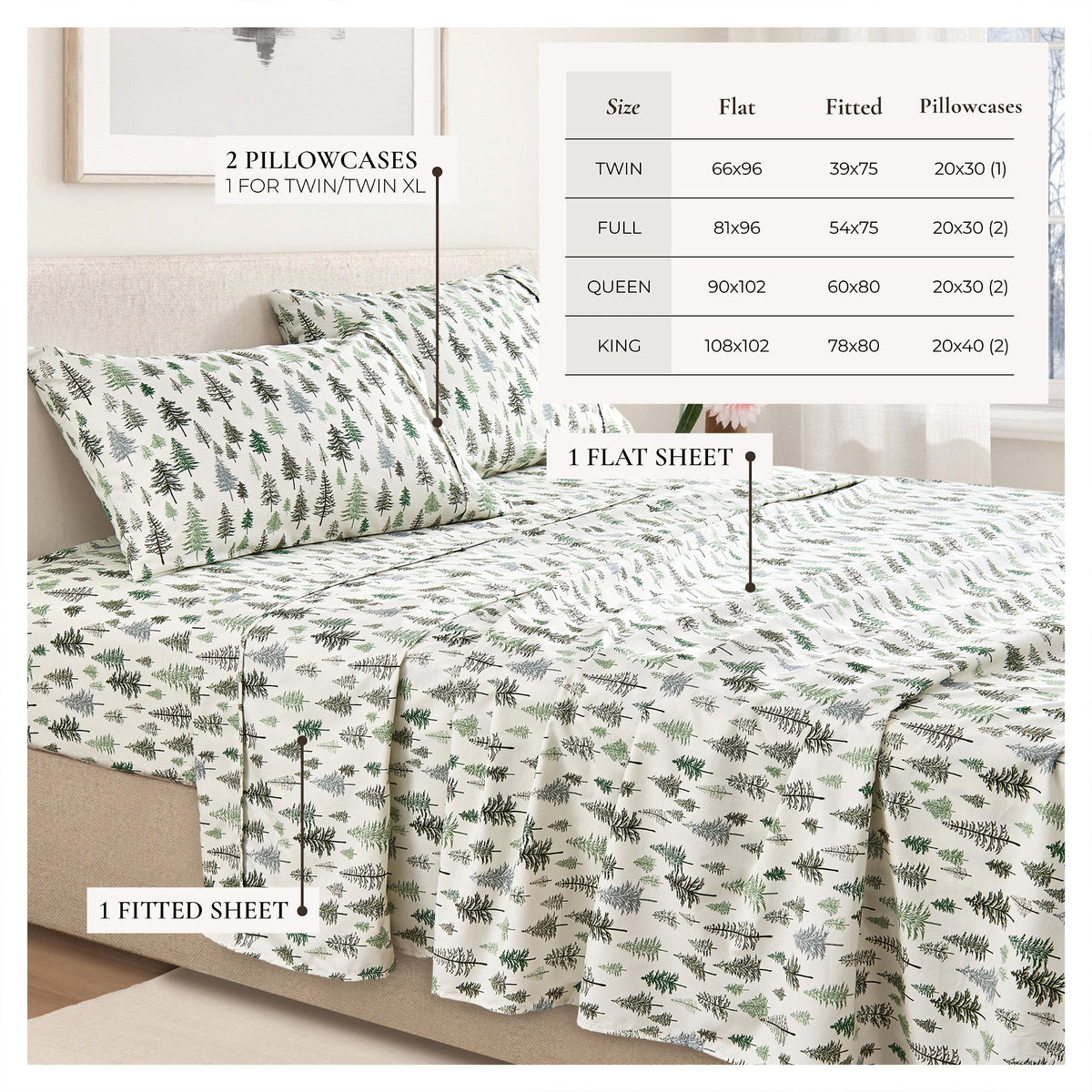 Printed Baylor Collection sheet set Great Bay Home pine print includes 1 flat 1 fitted 2 pillowcases on Tampa Home & Garden Store