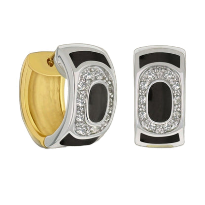 Two-Tone Enamel Huggie Earrings gold and silver with black enamel accents by Lauren G Adams on Tampa Home & Garden Store