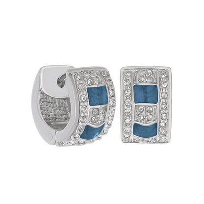 Enamel Huggies Earring pair blue enamel block crystal halo in silver by Lauren G Adams on Tampa Home & Garden Store