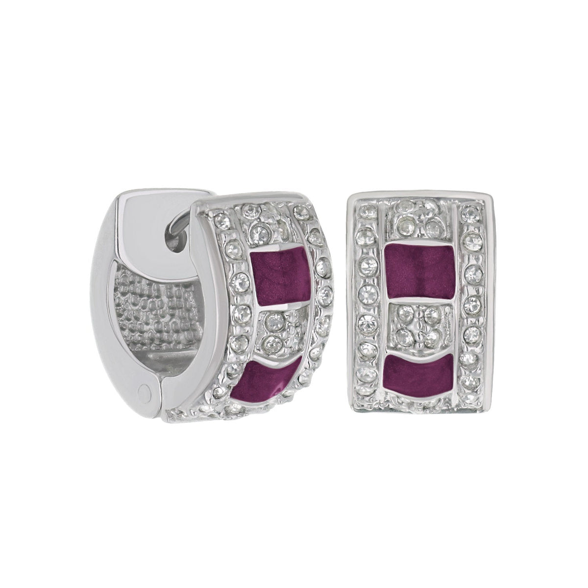 Enamel huggie earrings by Lauren G Adams purple enamel and crystal border on Tampa Home & Garden Store