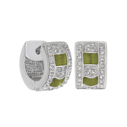Enamel Huggies Earring pair by Lauren G Adams, square green enamel with crystal border on Tampa Home & Garden Store