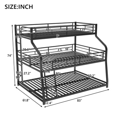 Triple bunk bed in black by HouseOfZazla with long and short ladders and full-length guardrails on Tampa Home & Garden Store