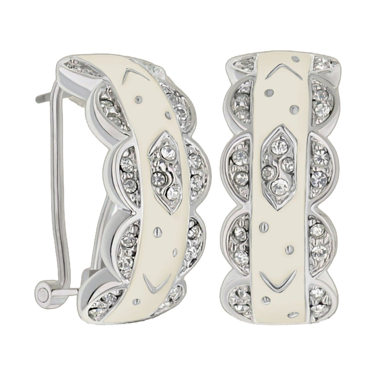 LGA French Clip Earrings cream enamel panels pavé crystals silver-tone clipons pair Tampa Store on Tampa Home & Garden Store