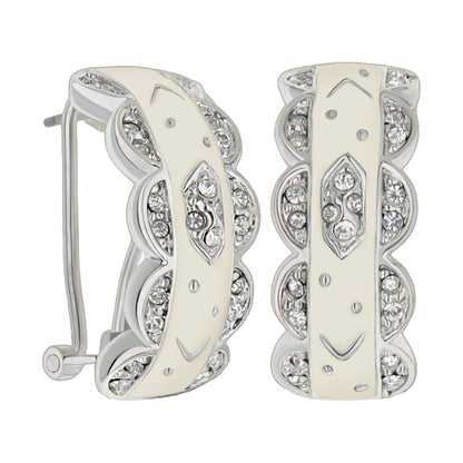 LGA French Clip Earrings cream enamel panels pavé crystals silver-tone clipons pair Tampa Store on Tampa Home & Garden Store