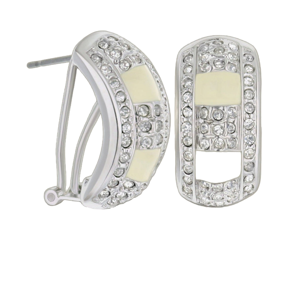 Lga French Clip Earrings by Lauren G Adams, silver-tone rectangular clip-ons with cream enamel on Tampa Home & Garden Store
