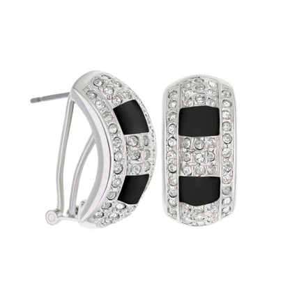 Lga French Clip Earrings by Lauren G Adams, silver-tone black enamel and crystals, clip-on on Tampa Home & Garden Store
