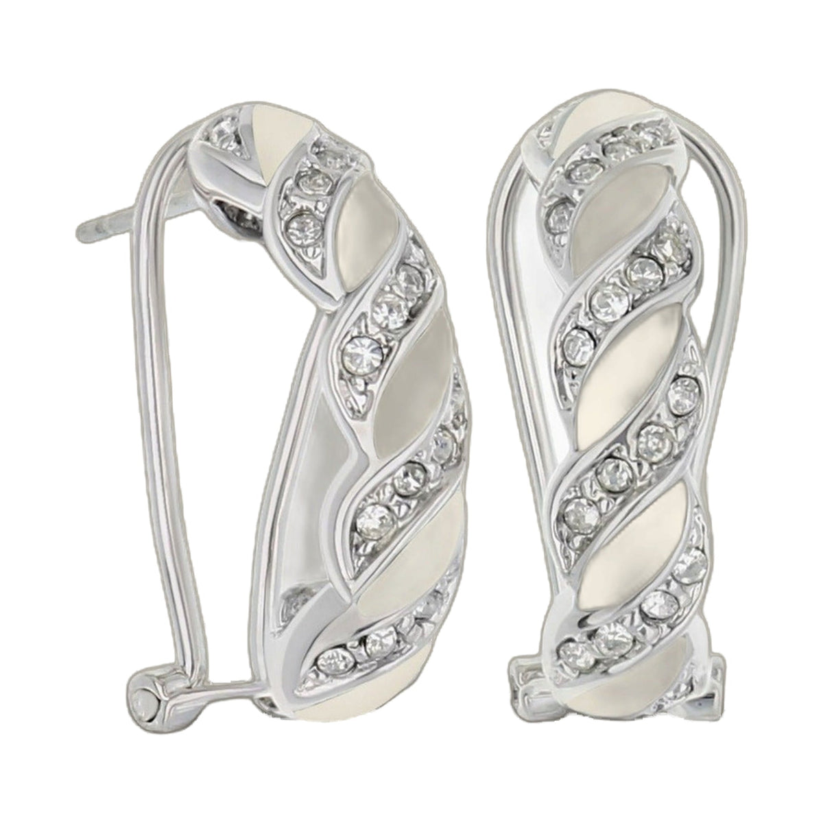 Lga French Clip Earrings; silver-tone clip-on hoops with crystal pavé and enamel accents on Tampa Home & Garden Store