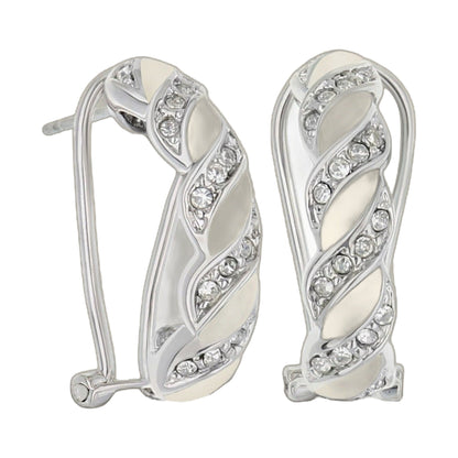 Lga French Clip Earrings; silver-tone clip-on hoops with crystal pavé and enamel accents on Tampa Home & Garden Store