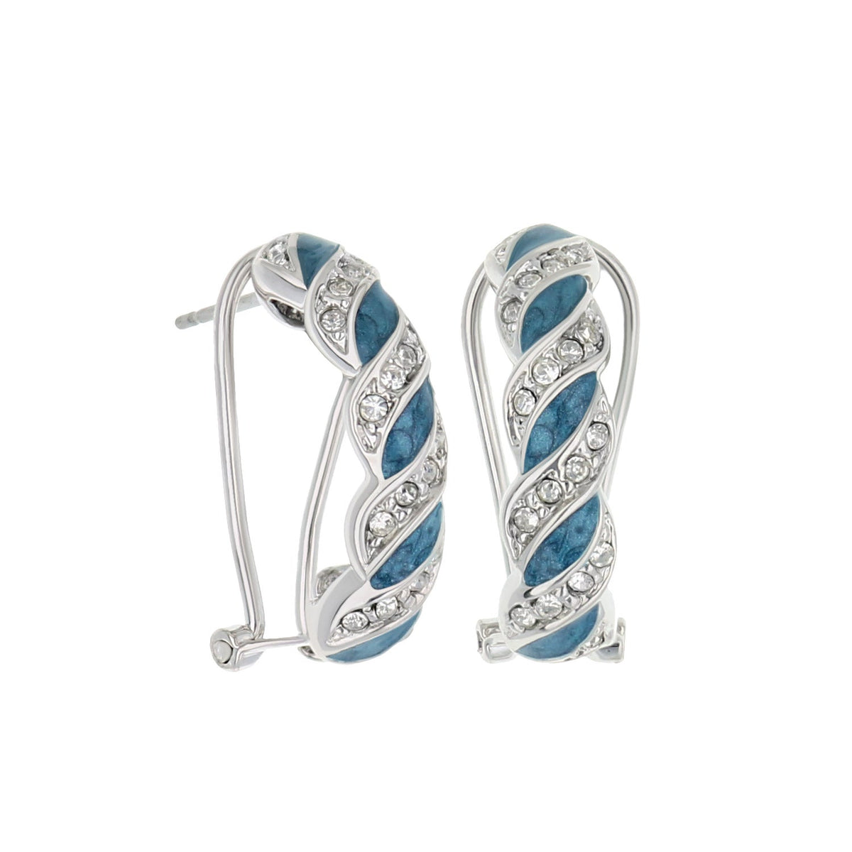 Lga French Clip Earrings by Lauren G Adams, silver twisted hoops with blue enamel crystals on Tampa Home & Garden Store