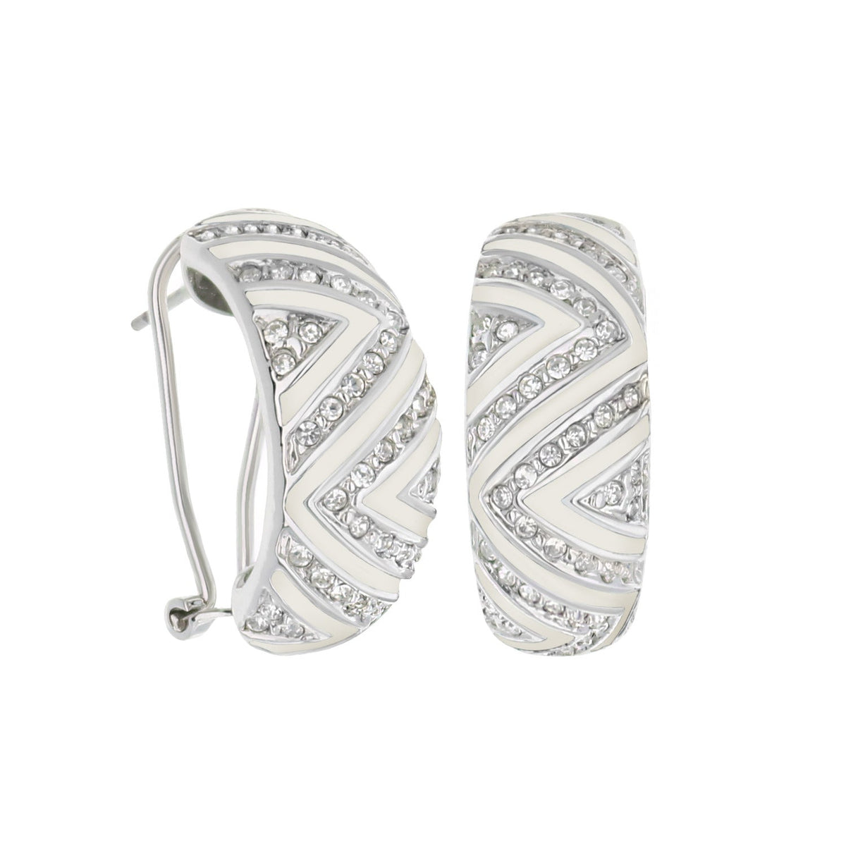 Lga French Clip Earrings by Lauren G Adams, silver-tone crystal pavé hoops with chevron on Tampa Home & Garden Store