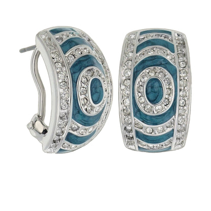 Pair of Lga French Clip Earrings turquoise enamel oval with crystal pavé, silver setting on Tampa Home & Garden Store