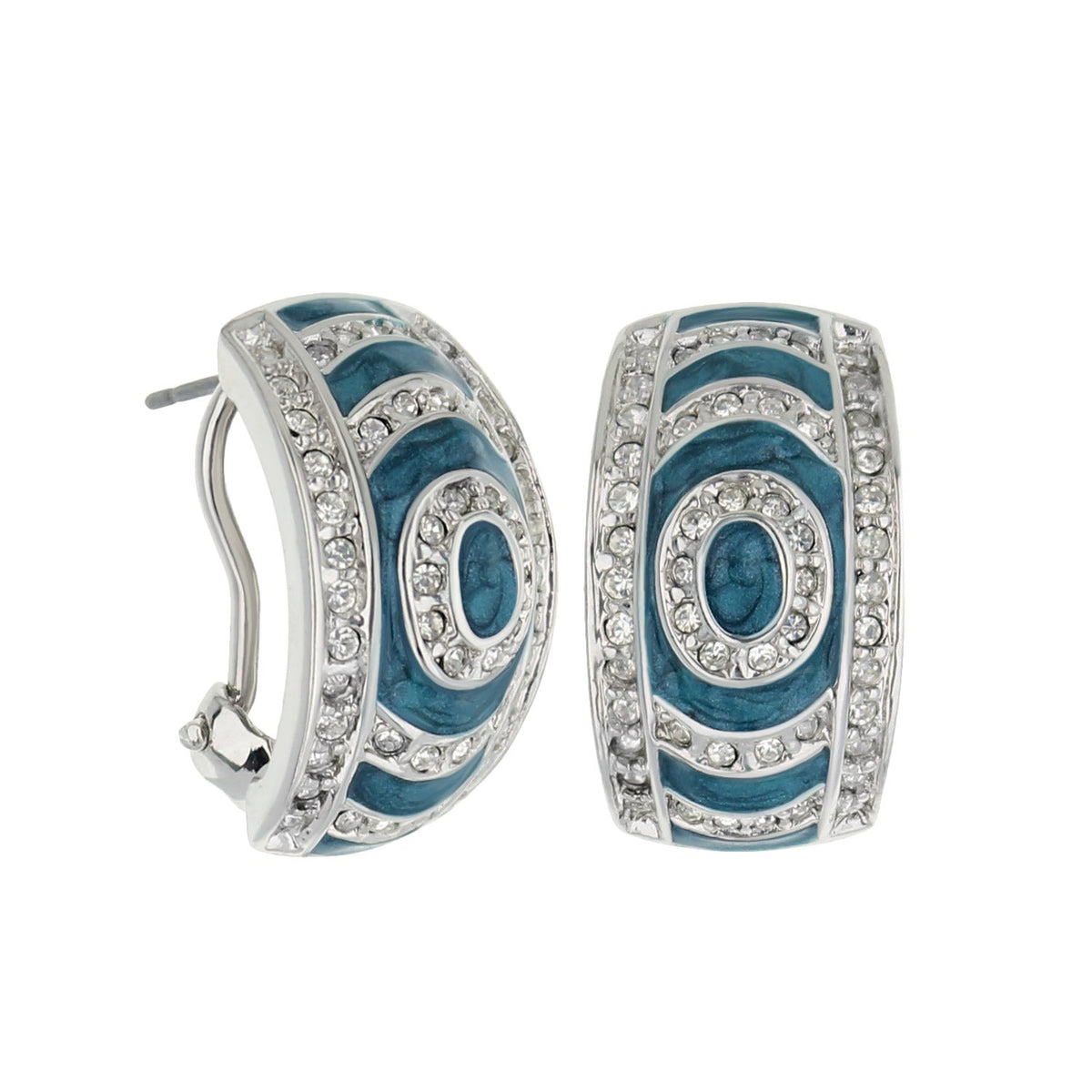 Lauren G Adams LGA French Clip Earrings turquoise enamel with crystals in silver-tone clip-back on Tampa Home & Garden Store