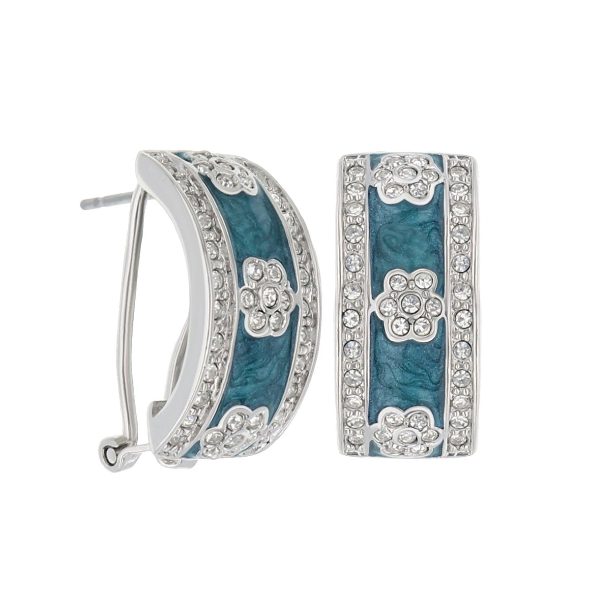 Lga French Clip Earrings by Lauren G Adams pair with teal enamel inset and crystal pave borders on Tampa Home & Garden Store