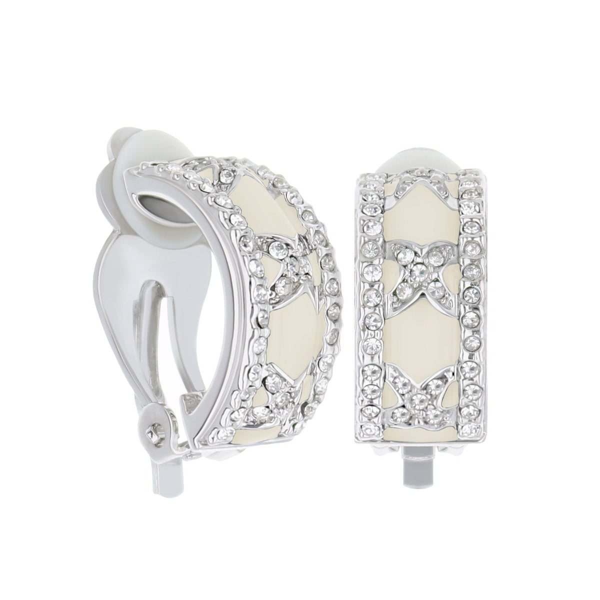 Lga clip-on earrings by Lauren G Adams; cream enamel rectangle with crystal pavé border, pair on Tampa Home & Garden Store