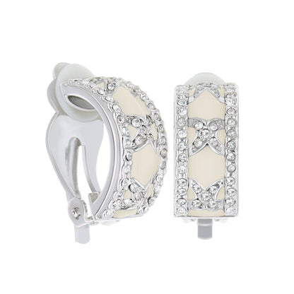 Lga clip-on earrings by Lauren G Adams; cream enamel rectangle with crystal pavé border, pair on Tampa Home & Garden Store