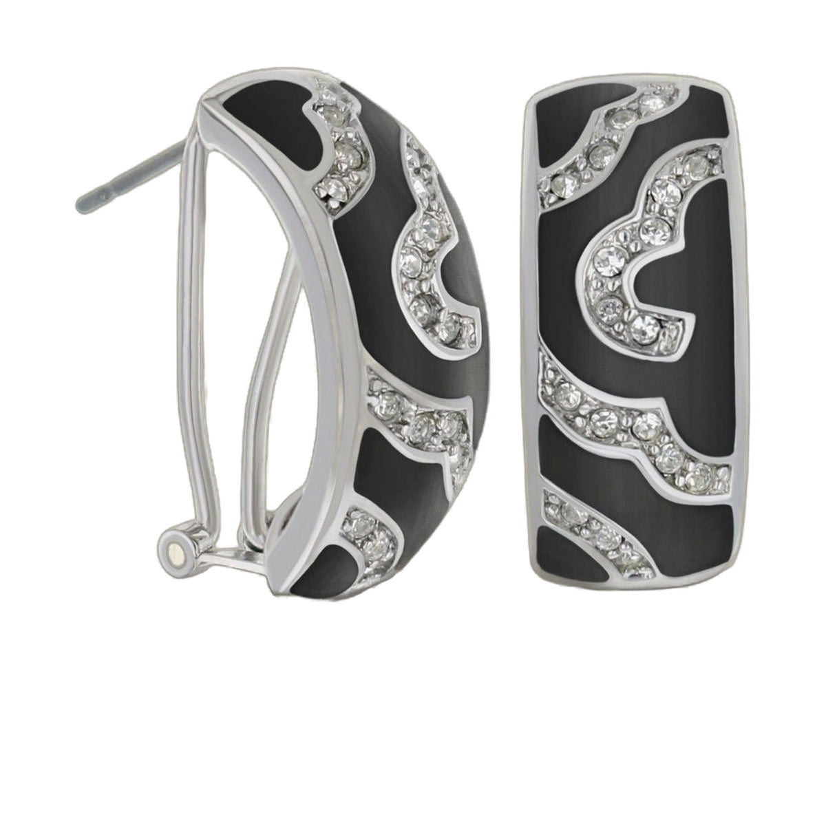 Lga French Clip Earrings by Lauren G Adams, black enamel with crystal rhinestones, clip-on on Tampa Home & Garden Store