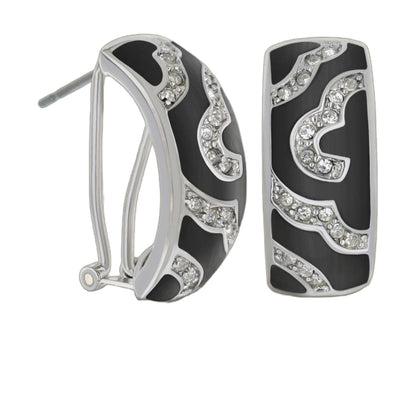 Lga French Clip Earrings by Lauren G Adams, black enamel with crystal rhinestones, clip-on on Tampa Home & Garden Store