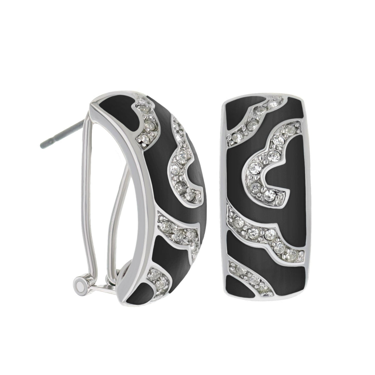 Lga French Clip Earrings black enamel with crystal trim on silver metal Lauren G Adams on Tampa Home & Garden Store