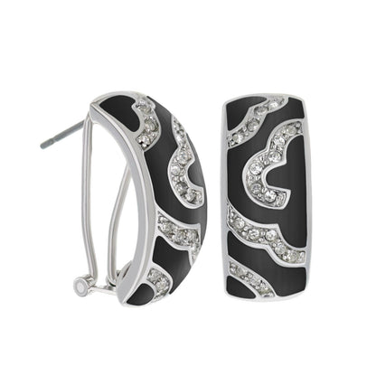 Lga French Clip Earrings black enamel with crystal trim on silver metal Lauren G Adams on Tampa Home & Garden Store