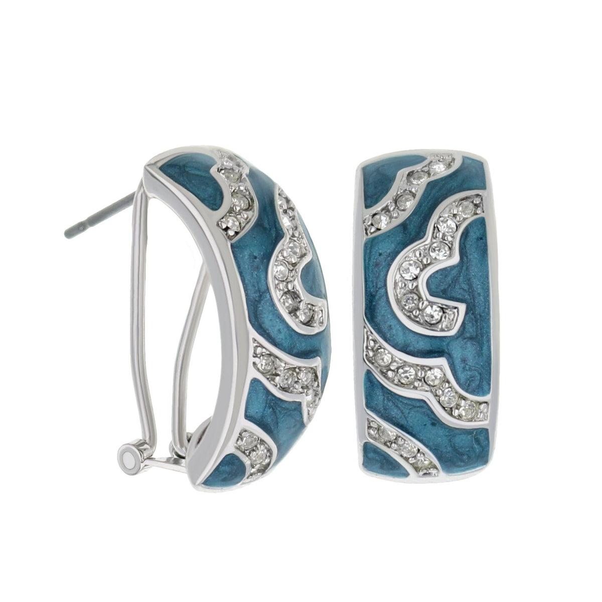 Lga French Clip Earrings turquoise enamel with silver wave and crystals by Lauren G Adams on Tampa Home & Garden Store