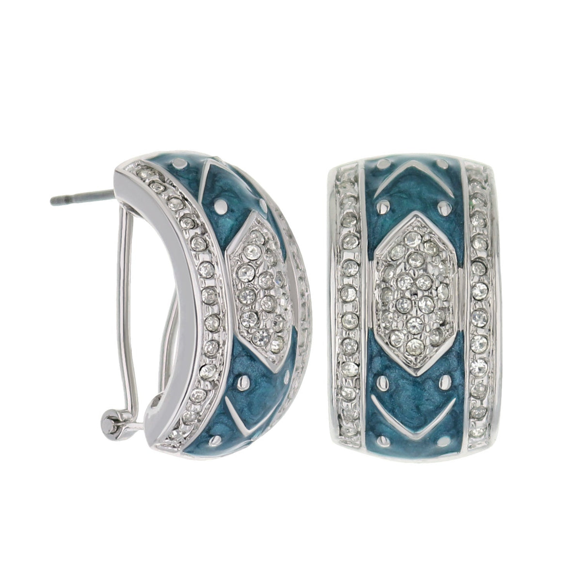 Lga French Clip Earrings by Lauren G Adams, blue enamel pavé crystals on Tampa Home & Garden Store