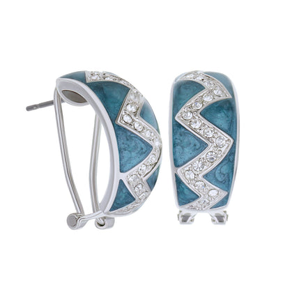 LGA French Clip Earrings turquoise enamel hoops with crystal zigzag accents Lauren G Adams on Tampa Home & Garden Store