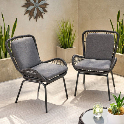 Outdoor wicker club chair set of 2 with gray cushions by HouseOfZazla on Tampa Home & Garden Store