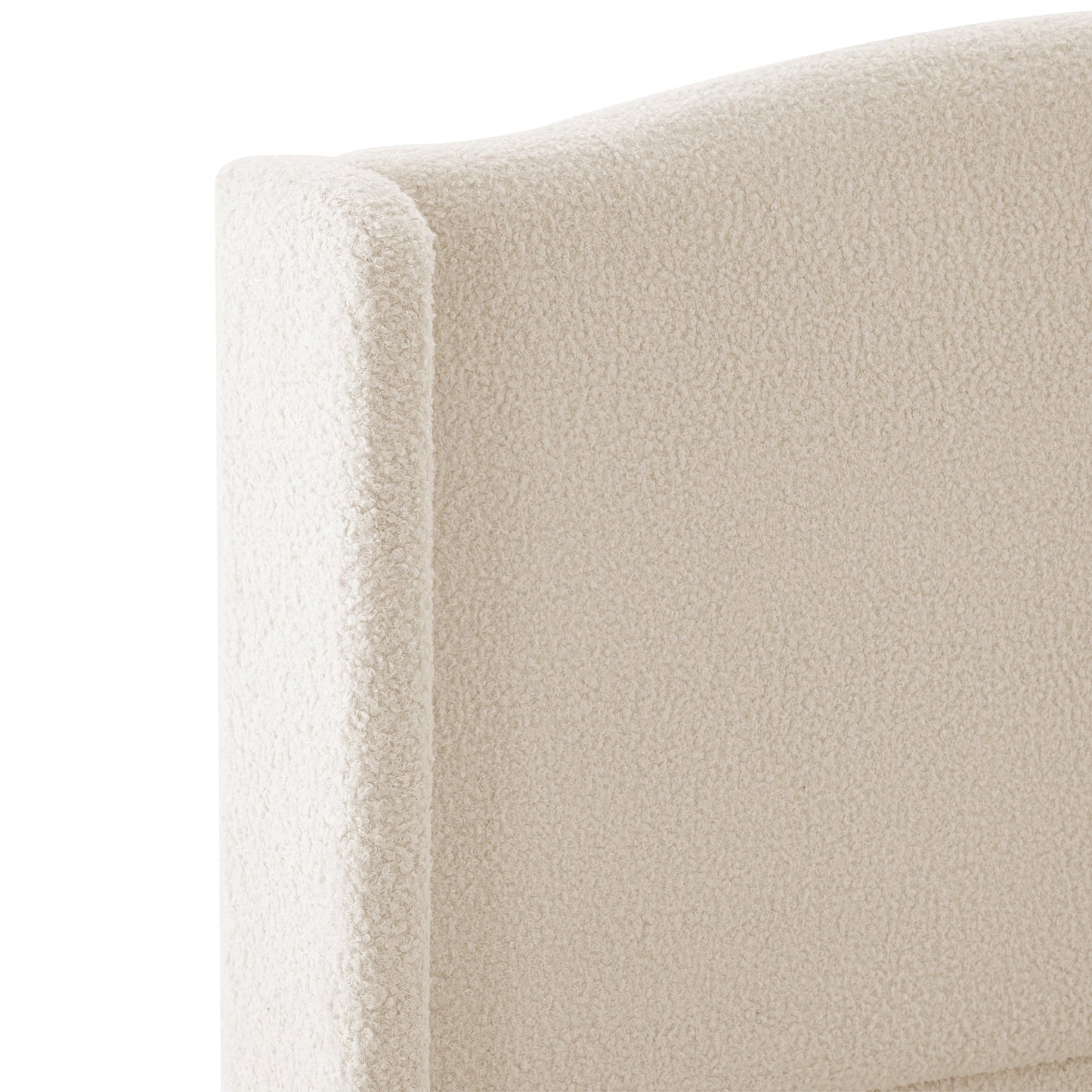 King size bed frame teddy velvet headboard beige plush fabric close up texture on Tampa Home & Garden Store