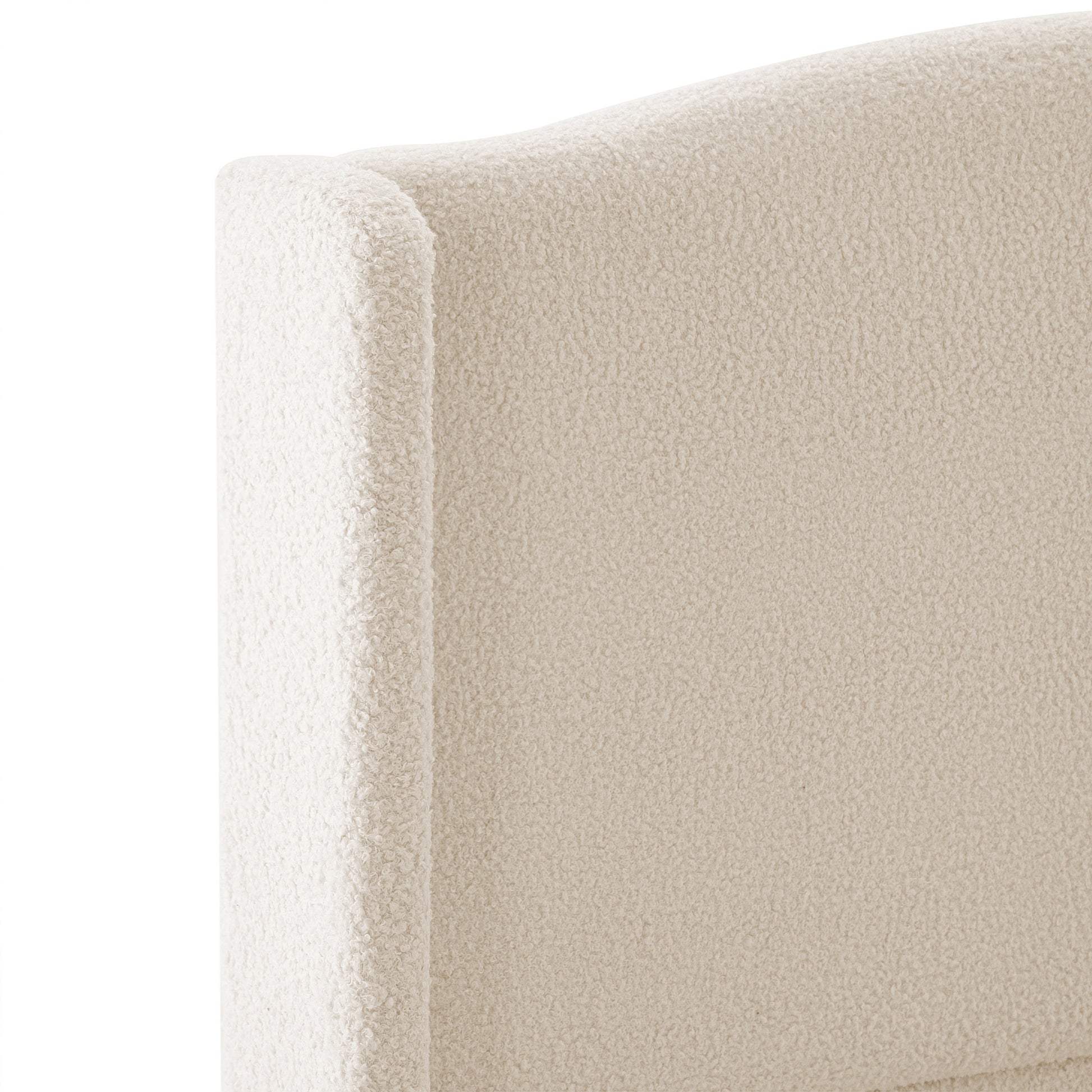 King size bed frame teddy velvet headboard beige plush fabric close up texture on Tampa Home & Garden Store