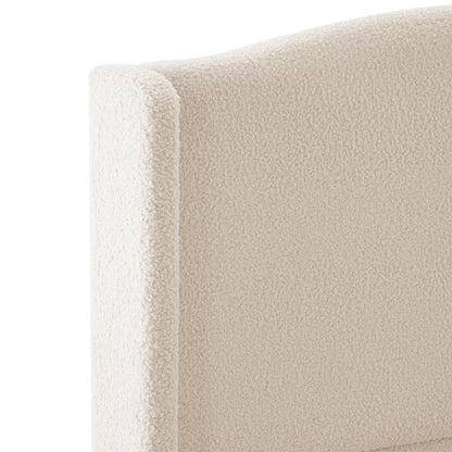 King size bed frame teddy velvet headboard beige plush fabric close up texture on Tampa Home & Garden Store