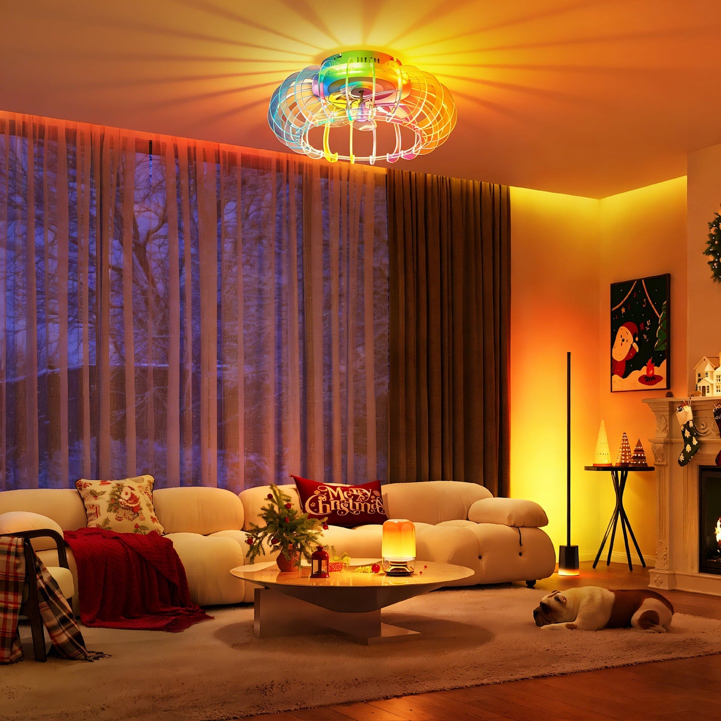 21-inch bladeless ceiling fan with colorful LED ring lights for a vibrant living room decor on Tampa Home & Garden Store