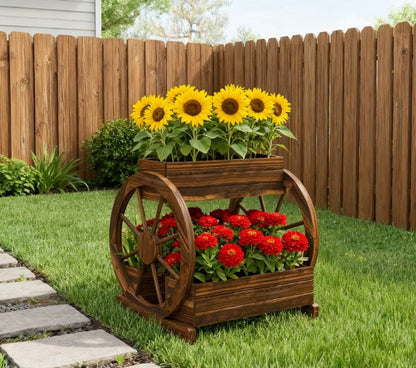 Vintage Wooden Wagon Planter and Garden Bed