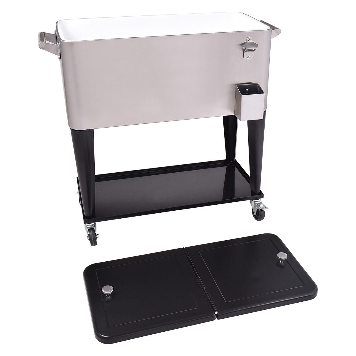 Nevera de 80 cuartos con ruedas de acero inoxidable para patio