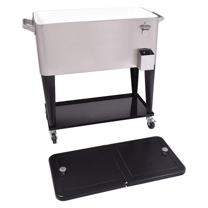 80 Quart Patio Rolling Stainless Steel Ice Beverage Cooler GemGear on black wheeled stand on Tampa Home & Garden Store