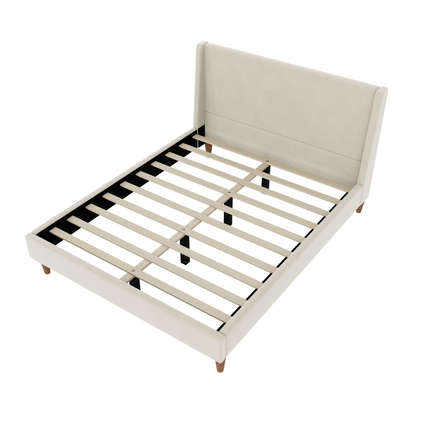 Upholstered Modern Platform Bed With Wingback Headboard in cream fabric by HouseOfZazla on Tampa Home & Garden Store