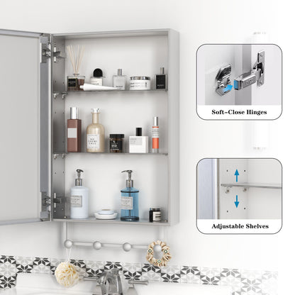 Silver medicine cabinet with mirror and adjustable shelves by HouseOfZazla stocked with bottles on Tampa Home & Garden Store