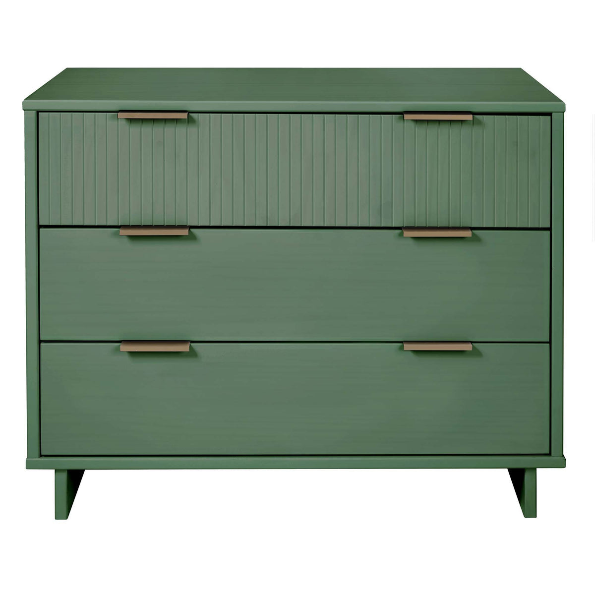HouseOfZazla solid wood 3-drawer dresser in green with ribbed fronts and brass handles on Tampa Home & Garden Store