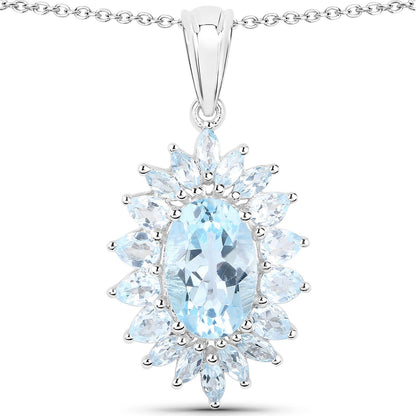 Pendant in sterling silver with blue topaz sunburst design on chain on Tampa Home & Garden Store