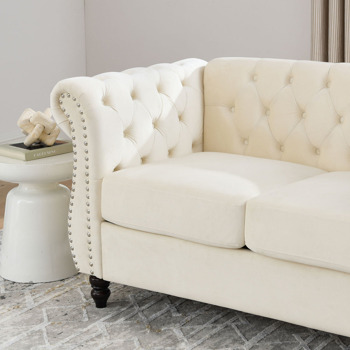 Chesterfield Sofa With Nailhead Trim and Cushions