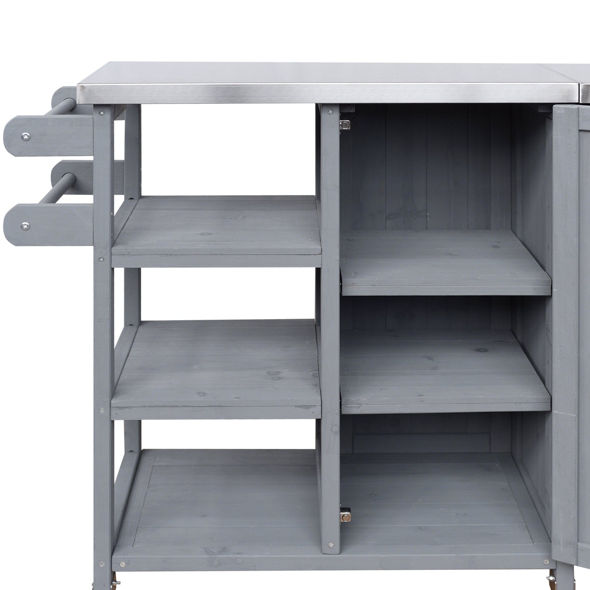 Foldable outdoor kitchen island cart gray wood finish with stainless steel top HouseOfZazla on Tampa Home & Garden Store