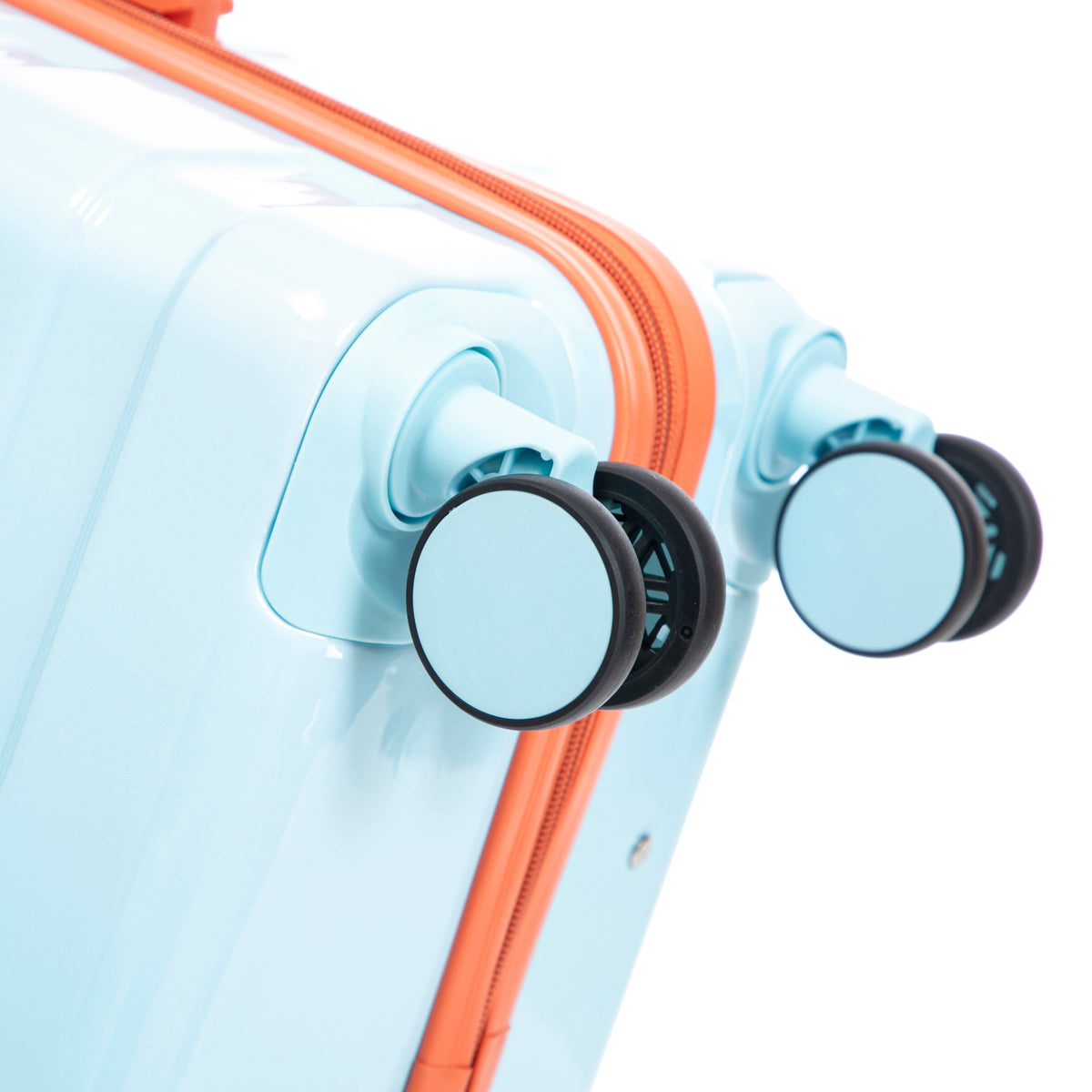 3-Piece Spinner Wheel Luggage Set in gradient blue with orange zipper and visible wheels on Tampa Home & Garden Store