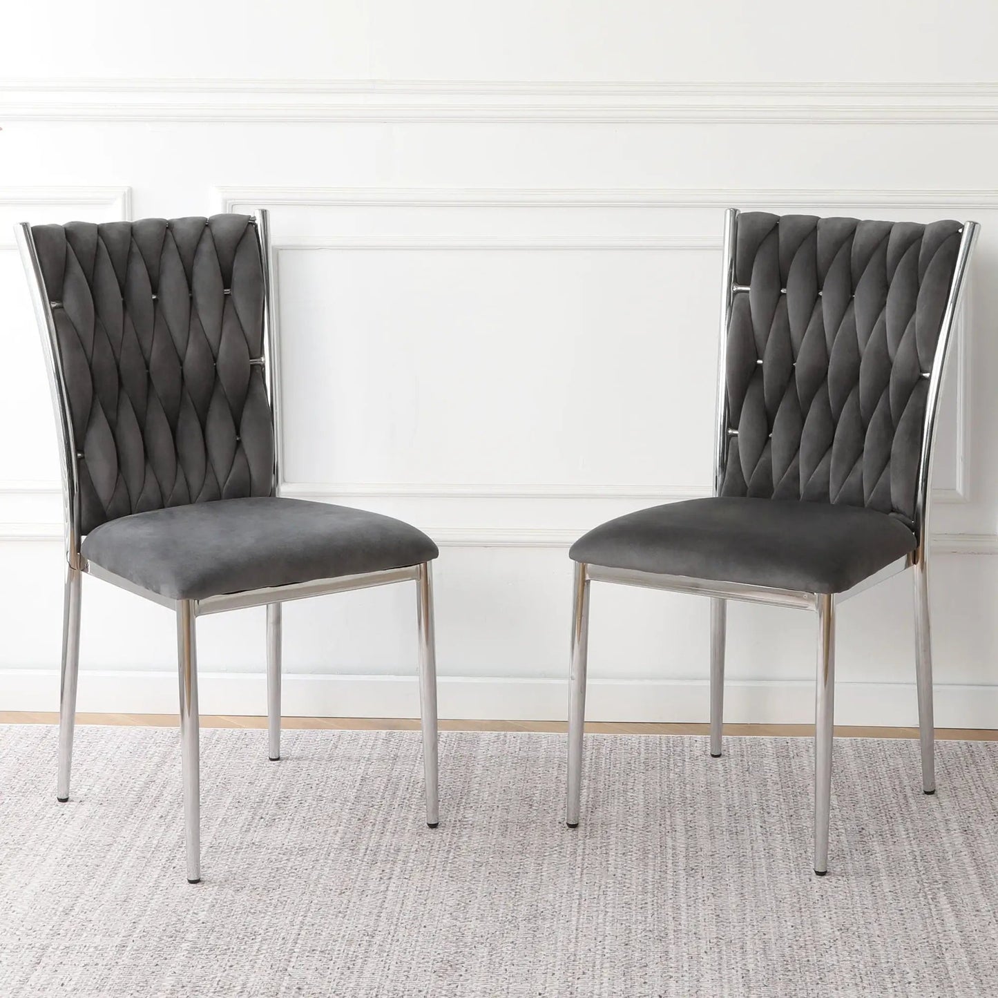Modern dining chair set charcoal gray tufted backs with chrome legs 2 chairs on Tampa Home & Garden Store