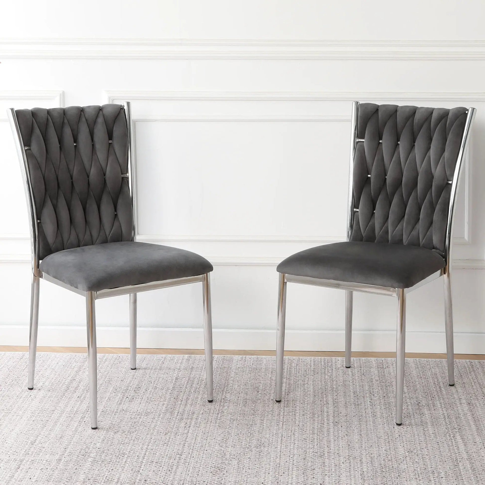Modern dining chair set charcoal gray tufted backs with chrome legs 2 chairs on Tampa Home & Garden Store