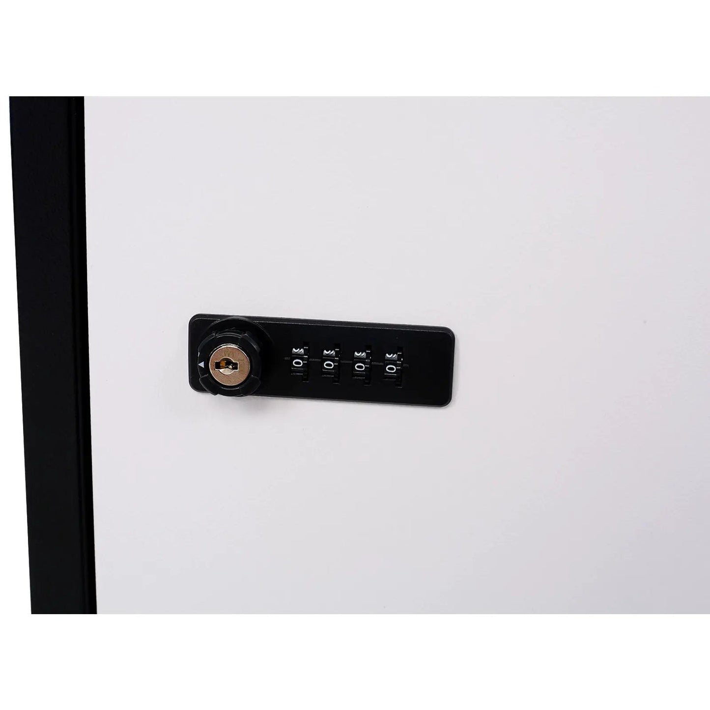 Package delivery box with black mounting plate and combo lock on white exterior on Tampa Home & Garden Store