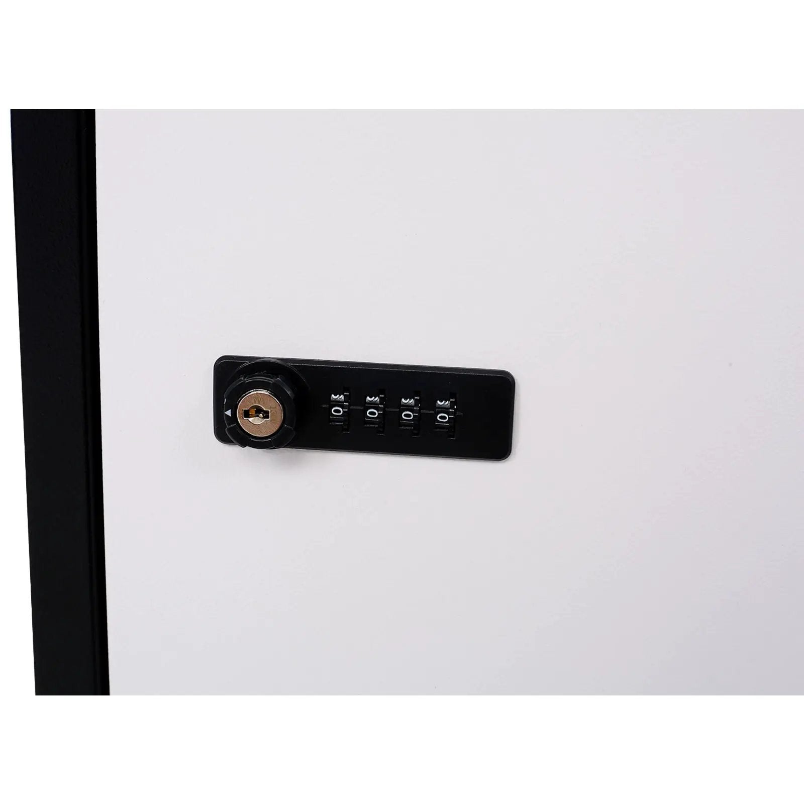Package delivery box with black mounting plate and combo lock on white exterior on Tampa Home & Garden Store