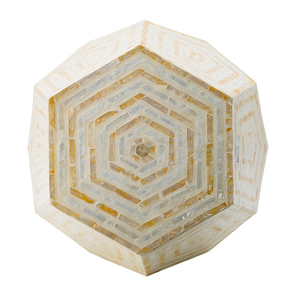 Hexagonal capiz end table stool in cream yellow, 18x18x21, HouseOfZazla on Tampa Home & Garden Store
