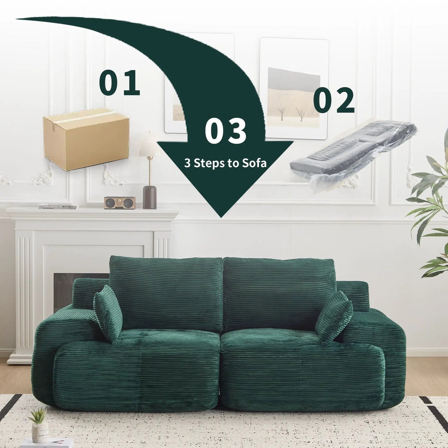 2-seater large stationary sectional sofa teal velvet for living room on Tampa Home & Garden Store