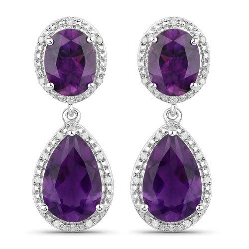 Earrings: 8.45ct amethyst & white diamond halo drops in .925 sterling silver, pair, Bids.com on Tampa Home & Garden Store