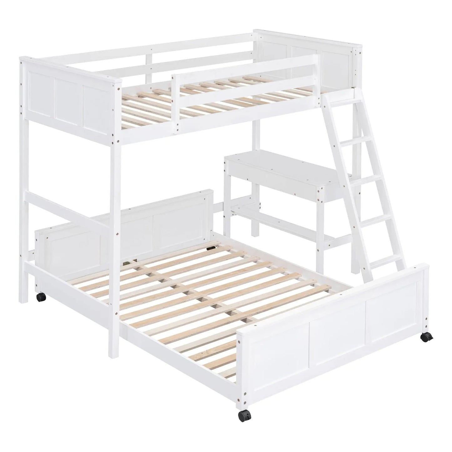 White full-over-full bunk bed with desk and ladder, by Unique Piece Furniture on Tampa Home & Garden Store