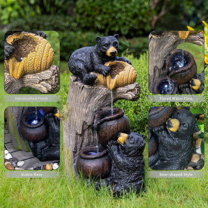 Bear Outdoor Water Fountain with LED Lights by HouseOfZazla, bear-shaped tiered water flow on Tampa Home & Garden Store